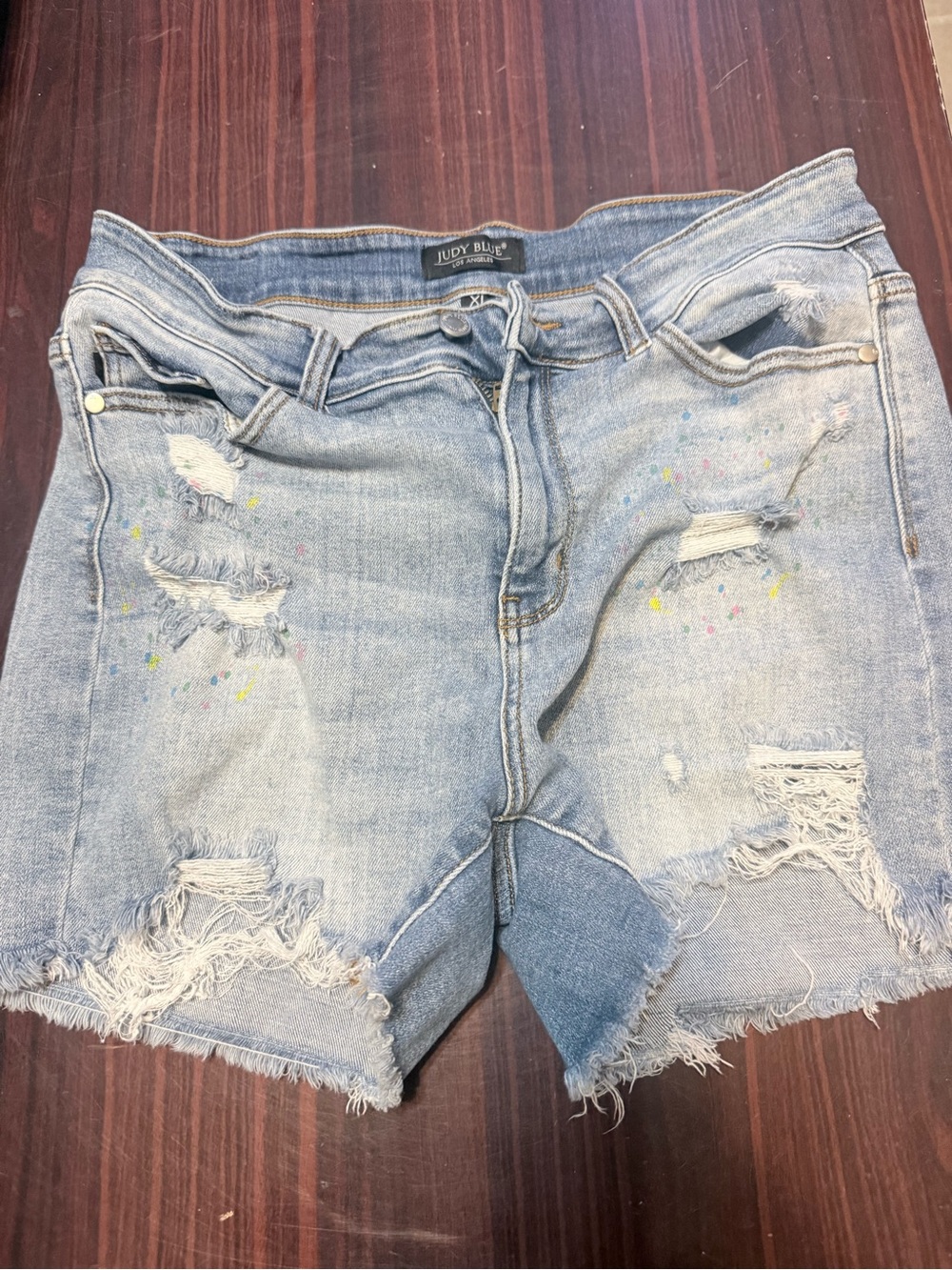 Judy Blue Light Wash Distressed Jean Shorts with Paint Speck Detail
